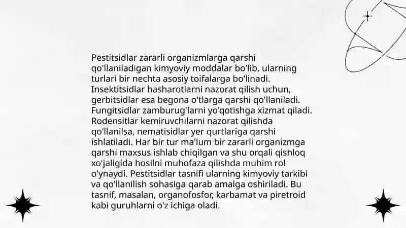 Pestitsidlarni qishloq xoʻjaligida ishlatilishi.Defoliant va deksikantlar 3