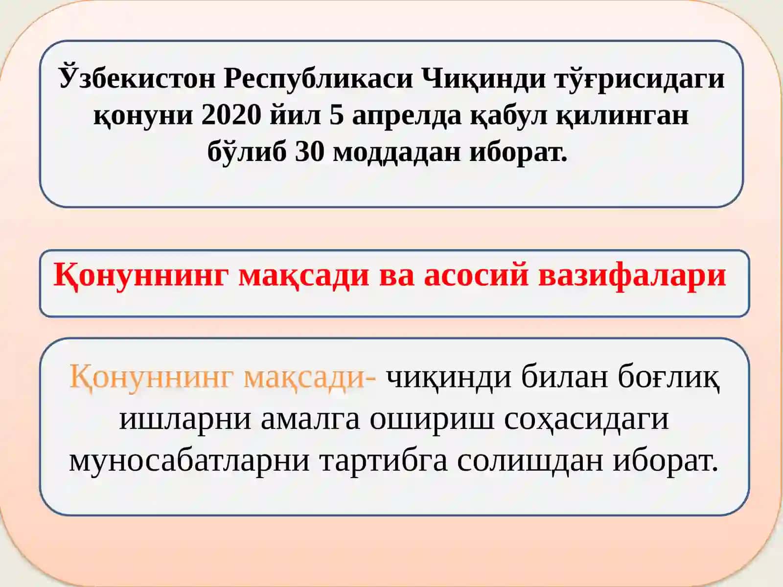 Ўзбекистон Республикаси Чиқинди тўғрисидаги қонуни 3