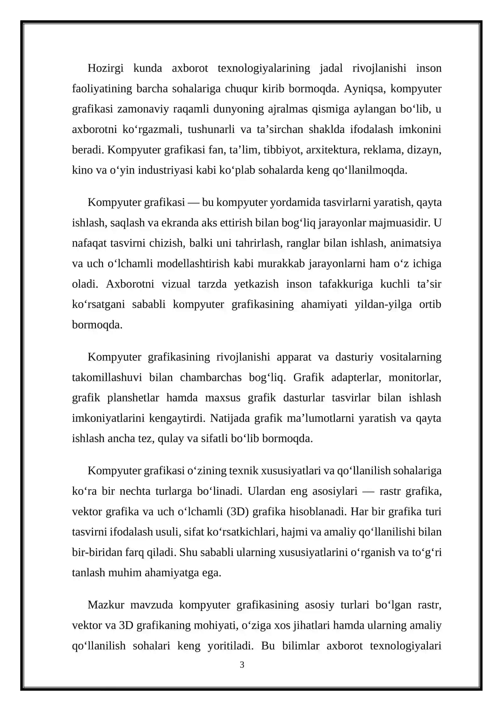 Kompyuter grafikasining turlari (rastr, vektor, 3D) 3