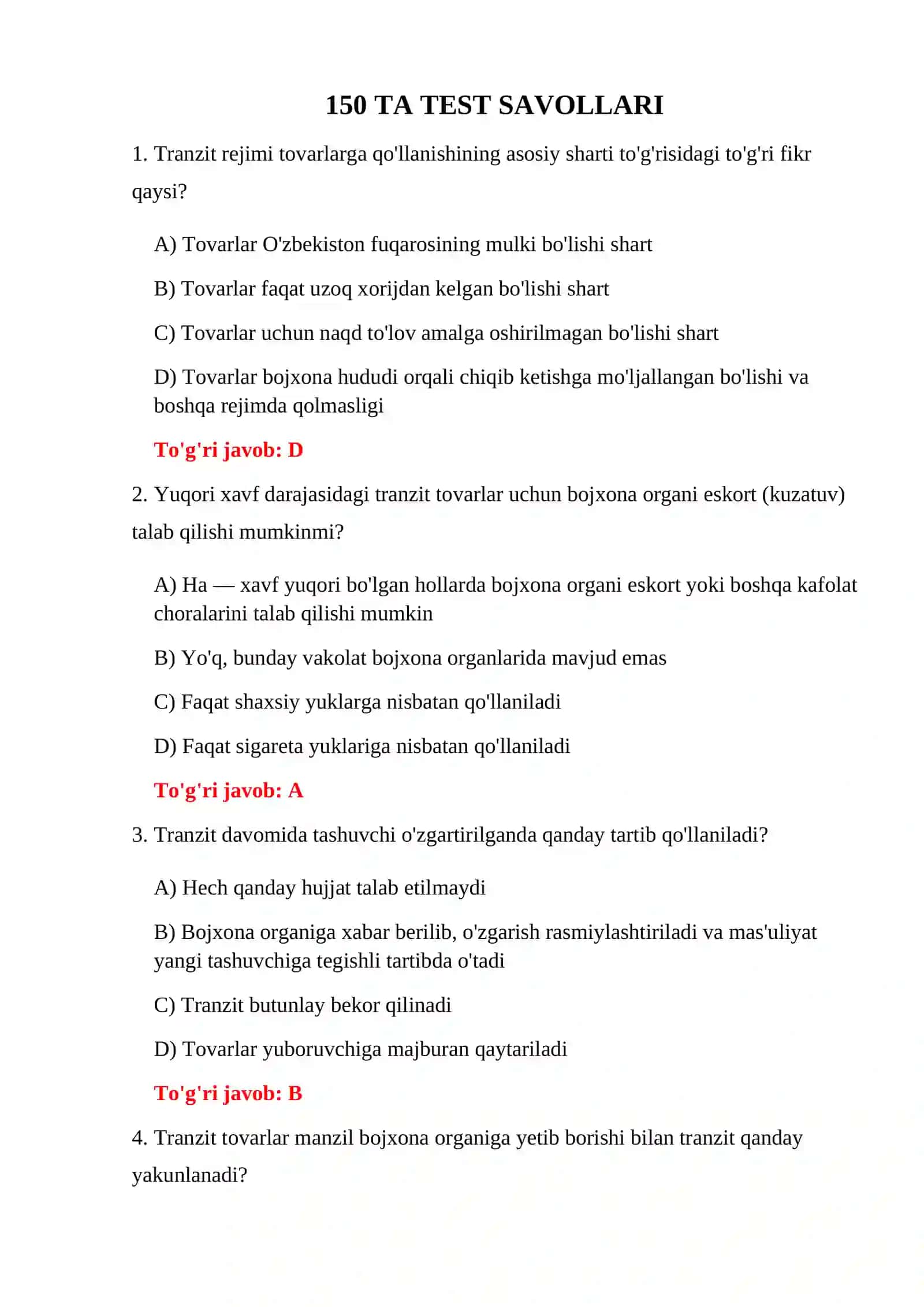 TRANZIT HUJJATLARI TESTLARI 3