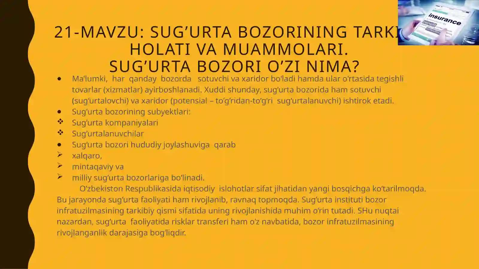 Sug'urta bozori tarkibi, holati va muammolari 3