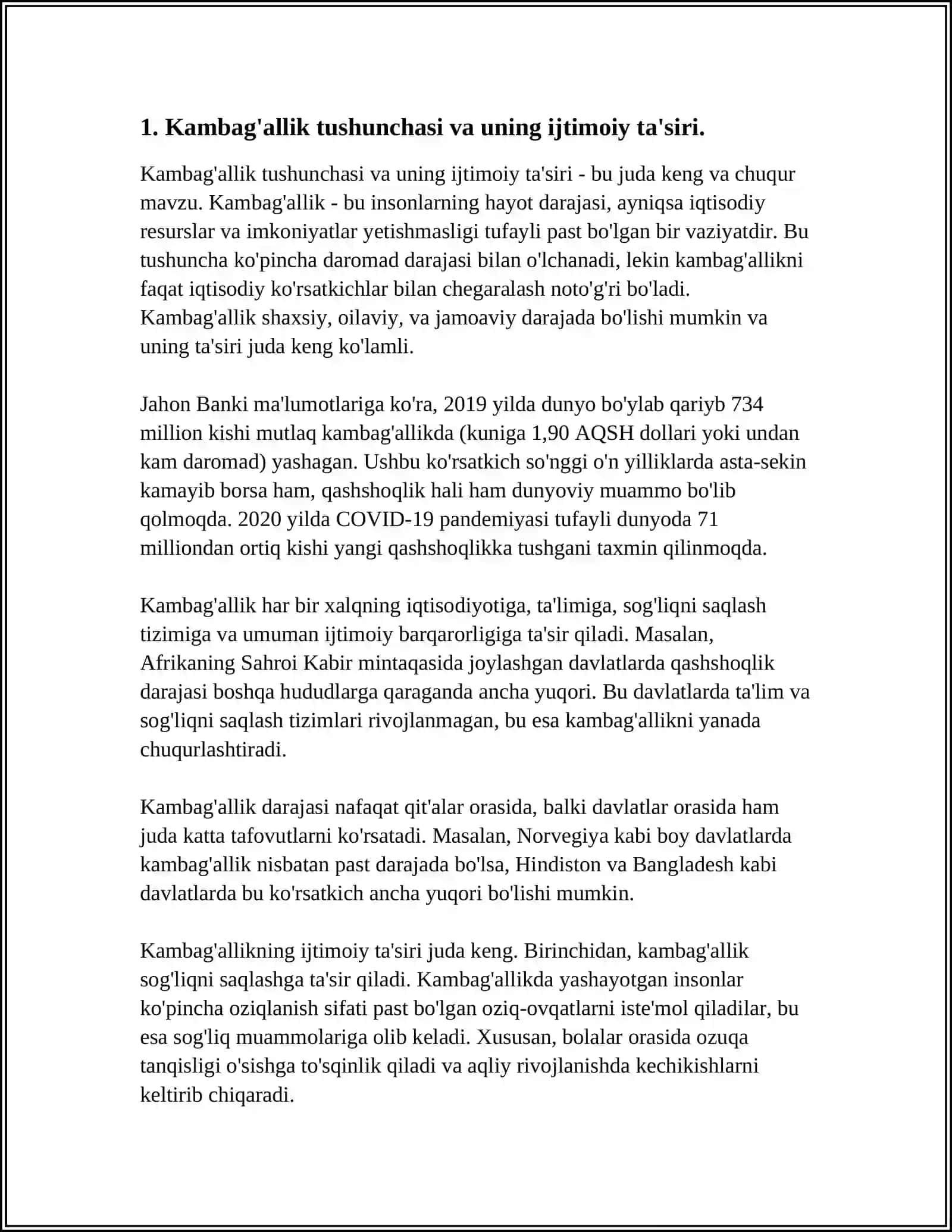 KAMBAG'ALLIK: UMUMINSONIY VA MILLIY MUAMMOLAR 3