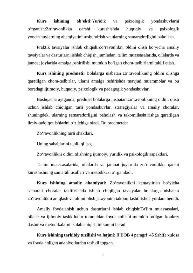 Bolalarga Nisbatan Zo'ravonlikni Oldini Olish Chora Tadbirlari Kurs Ishi 3
