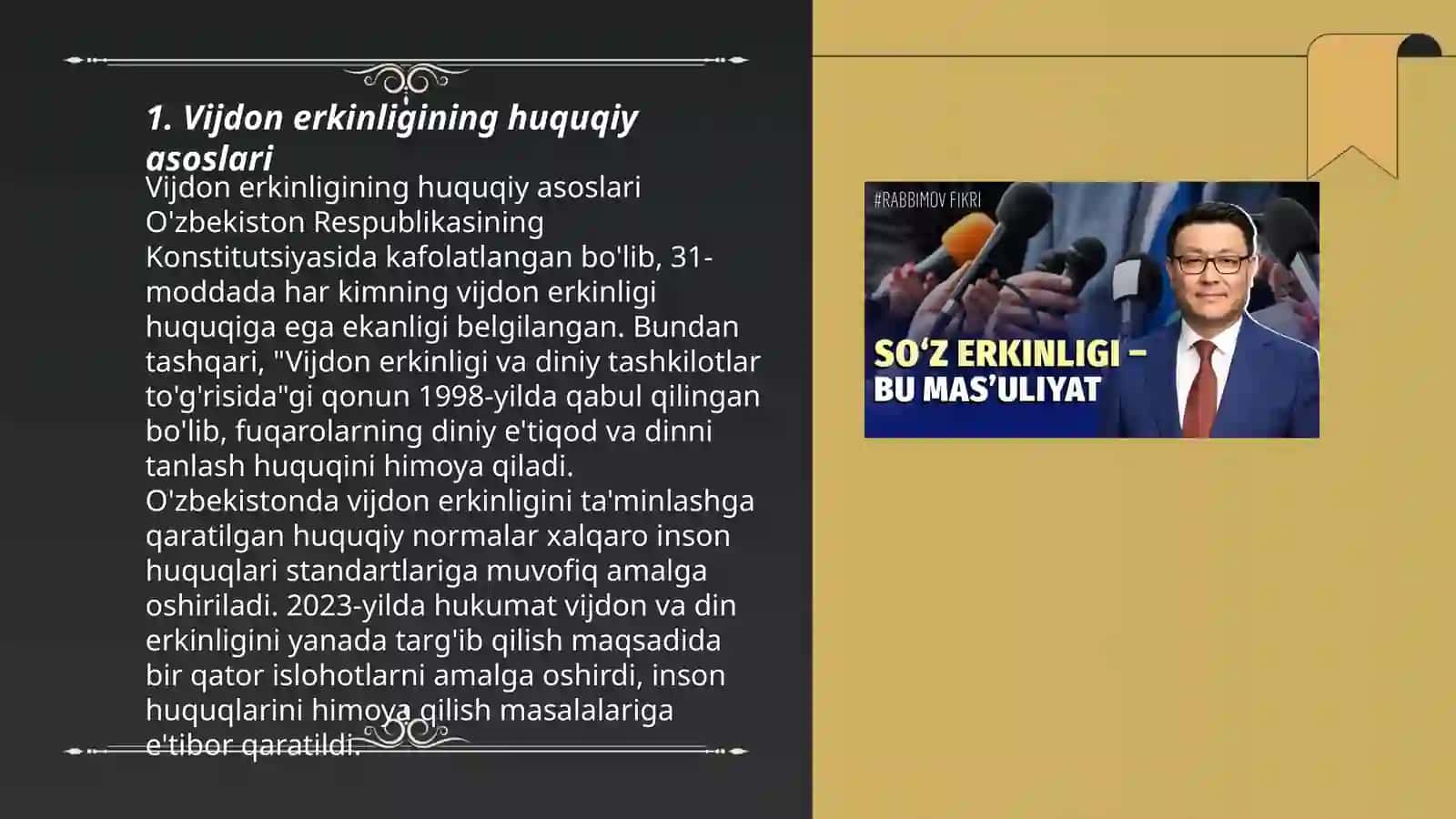 Vijdon va etiqot erkinligi tarifi 3