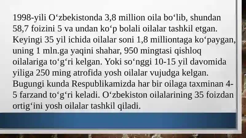 O‘zbekistonda oila pedagogika fanining rivojlanishining ijtimoiy-iqtisodiy, me’yoriy-huquqiy asoslari. Oila va uning vazifalari. 3