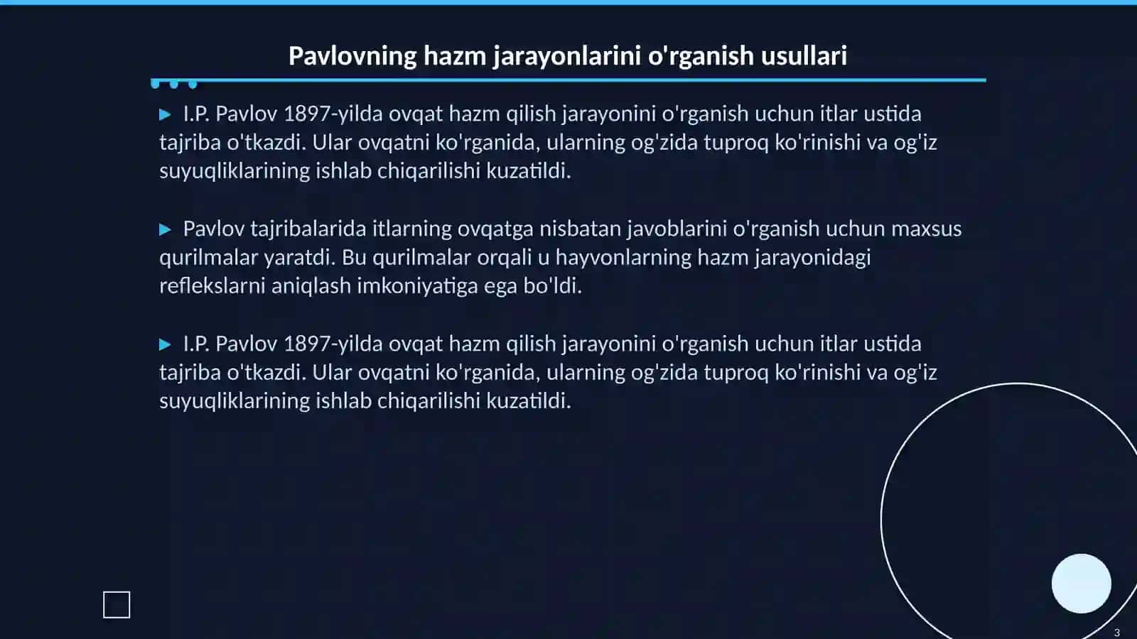 I.P.Pavlovning hazm soxasidagi ishlari 3