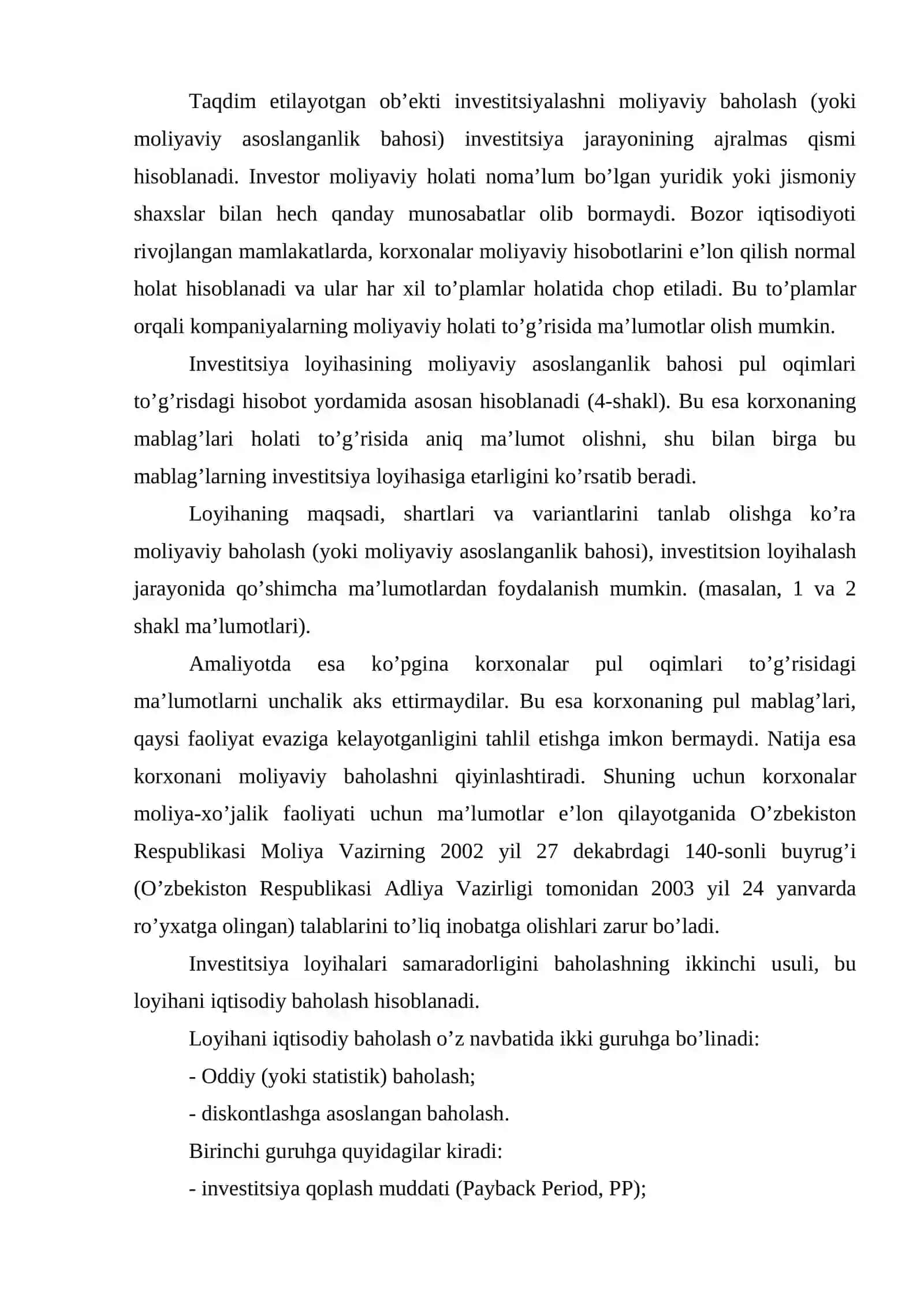 Invеstitsiya lоyixalarining mоliyaviy va iqtisоdiy samaradоrligini bahоlash 3