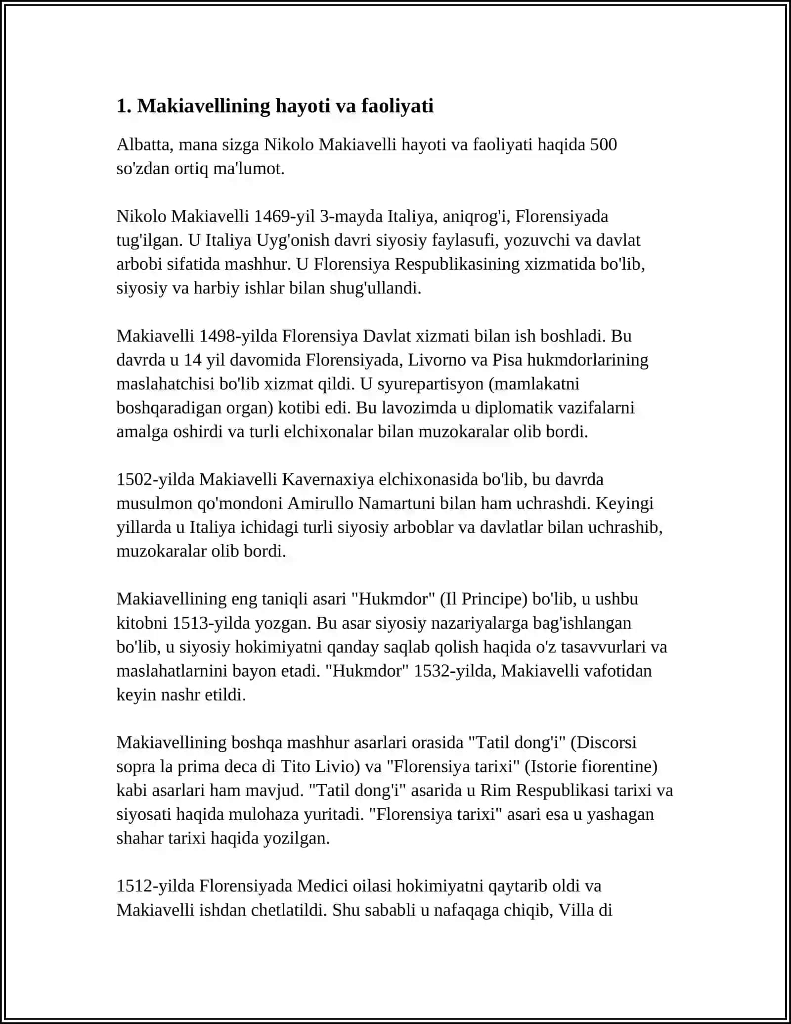 MUSTAQIL ISH Mavzu: MAKIAVELNING HUKUMDOR ASARI 3