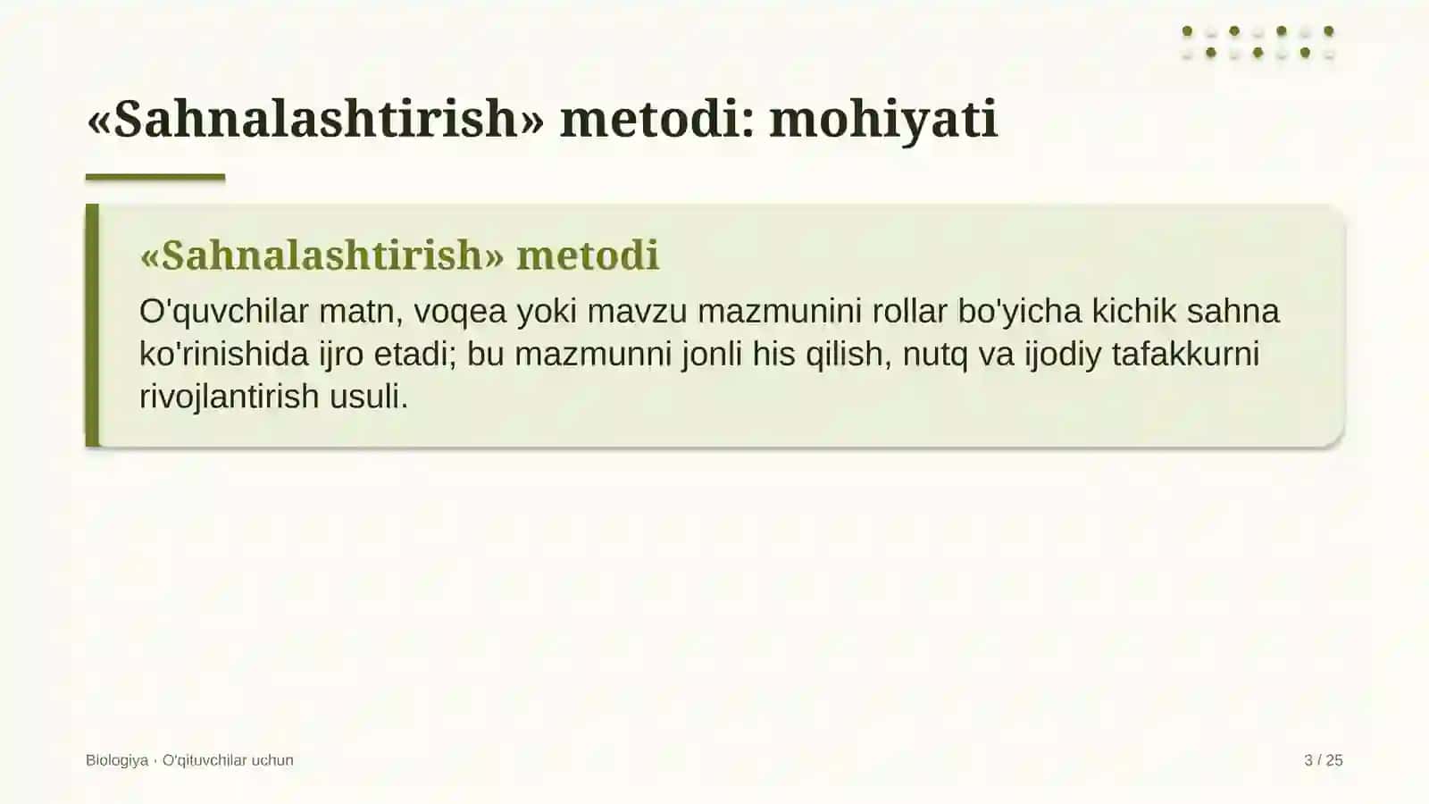 biologiya darslarida sahnalashtirish metodidan foydalanish 1733 3