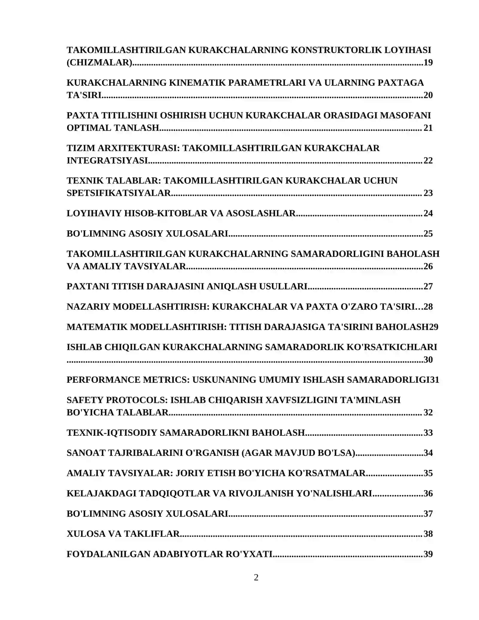 2SB10 rusumli barabanli quritgichda paxtani titilish darajasini oshirish maqsadida kurakchalarini takomilashtirish 3
