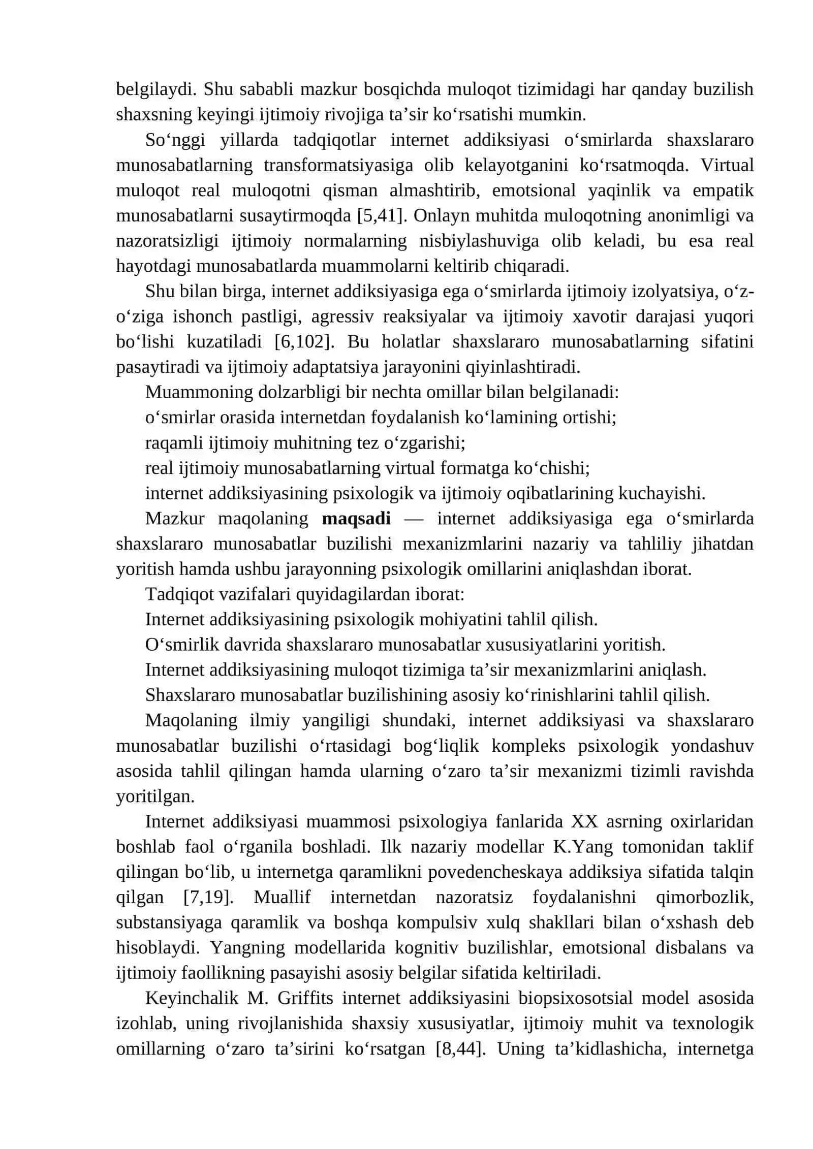 Internet addiksiyasiga ega o‘smirlarda shaxslararo munosabatlar buzilishi 3