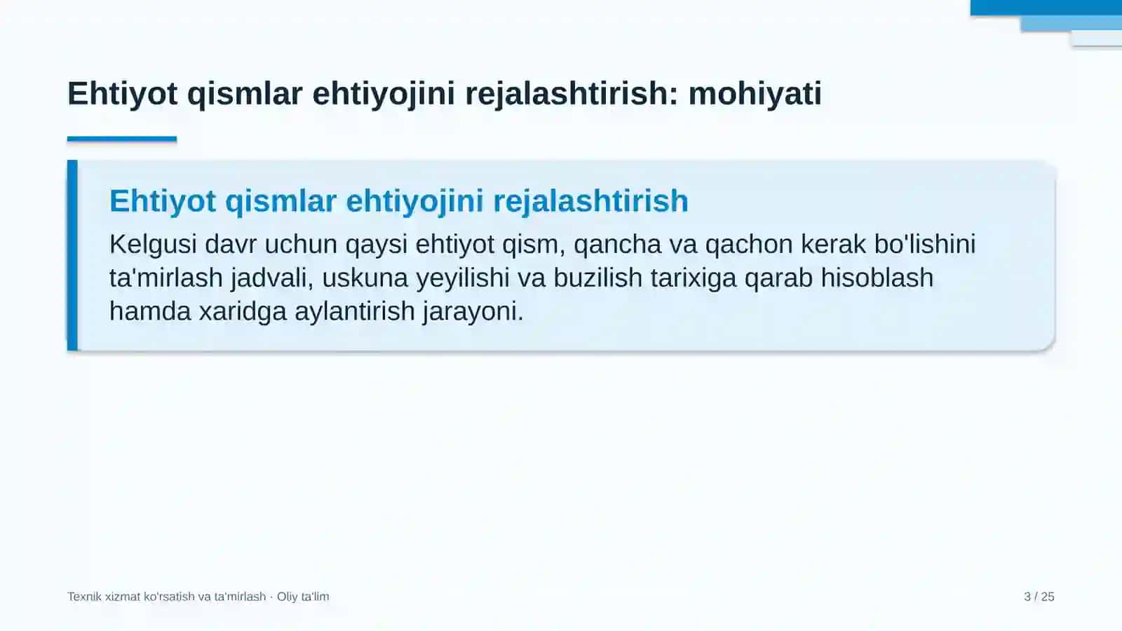 Kichik gidroelektr stansiyalarida ehtiyot qismlar ehtiyojini rejalashtirish 3