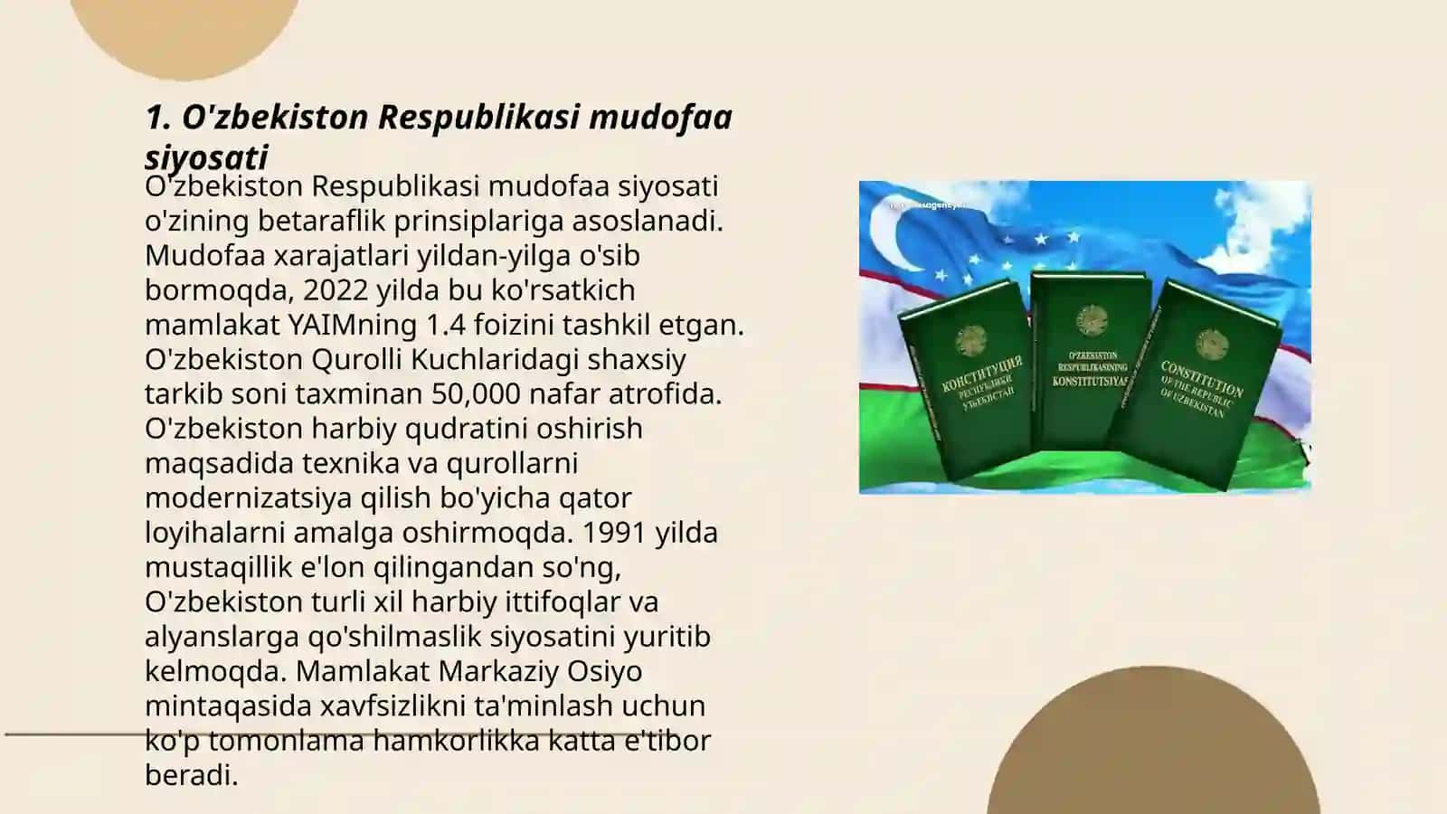 O'zbekiston Respublikasi Konstitutsiyasi mudofaa masalalari 3