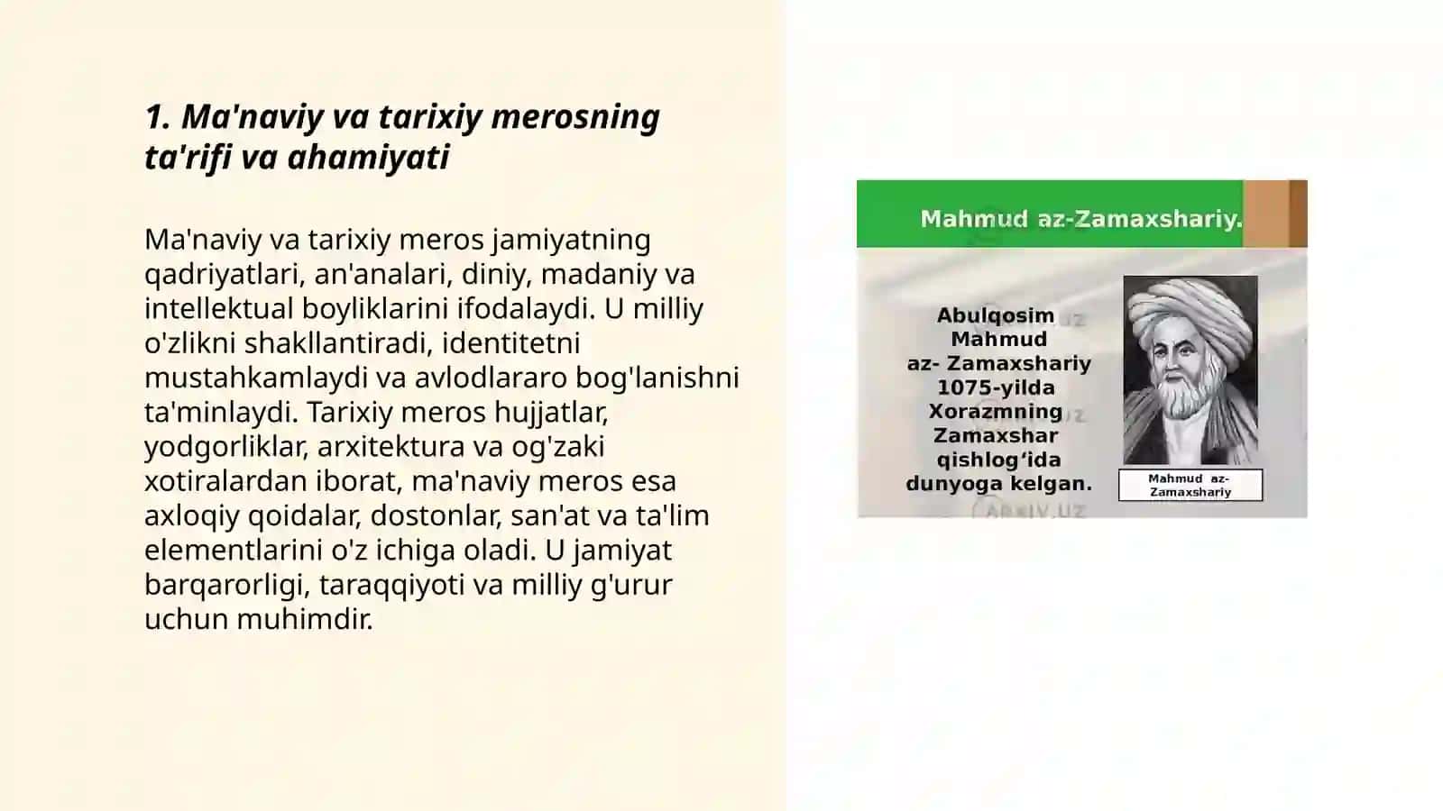 Ma'naviy va tarixiy merosga munosabat. Buyuk ajdodlar xotirasining tiklanishi 3