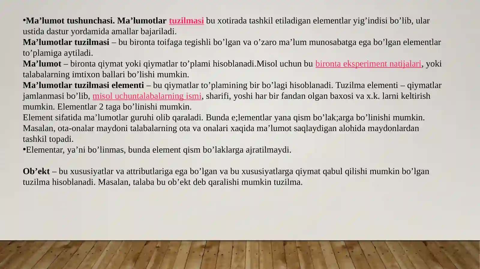 Ma’lumotlarning sozlangan turlari 3