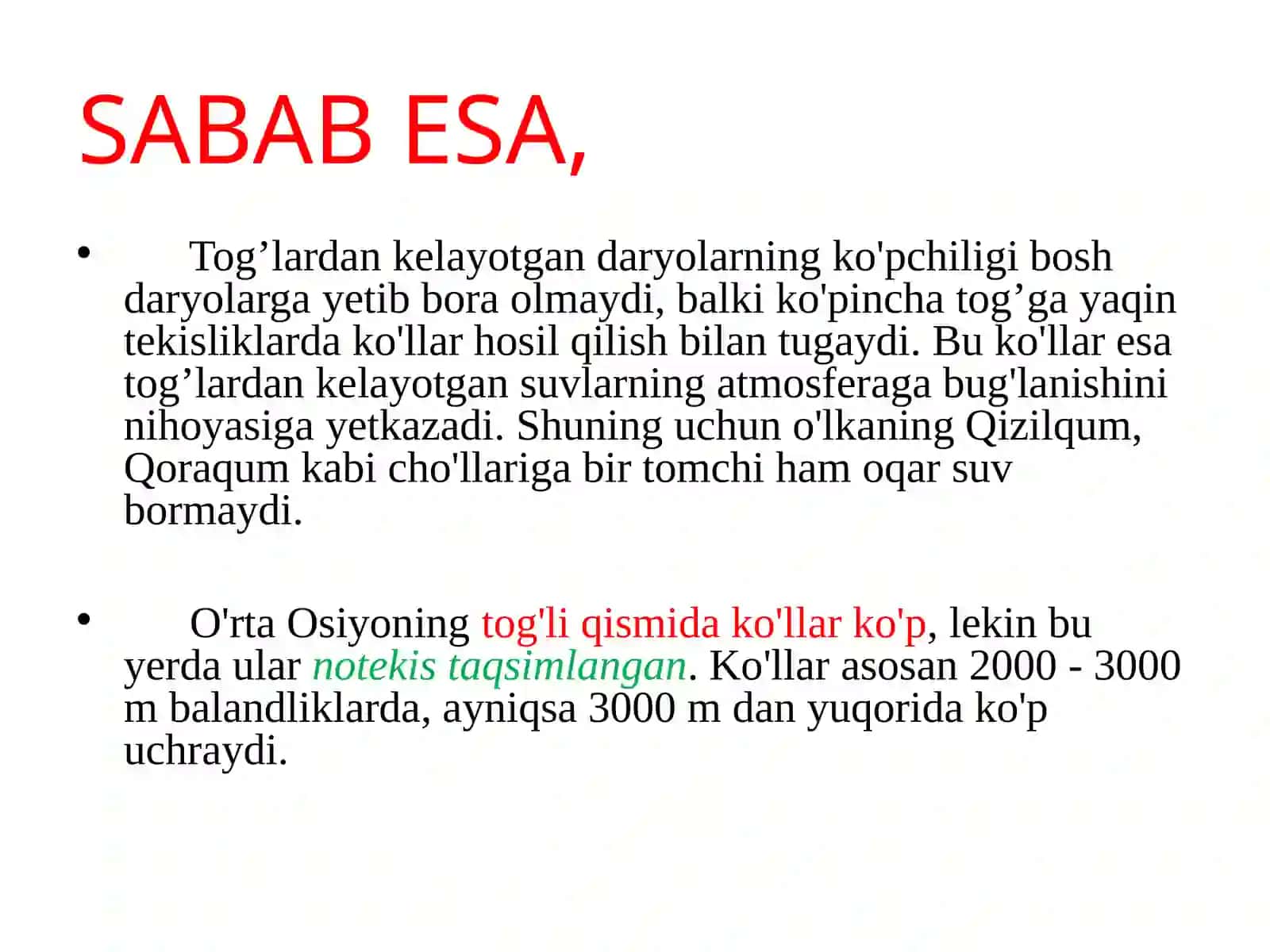 O'rta Osiyoning Ko'llari va Suv Omborlari 3