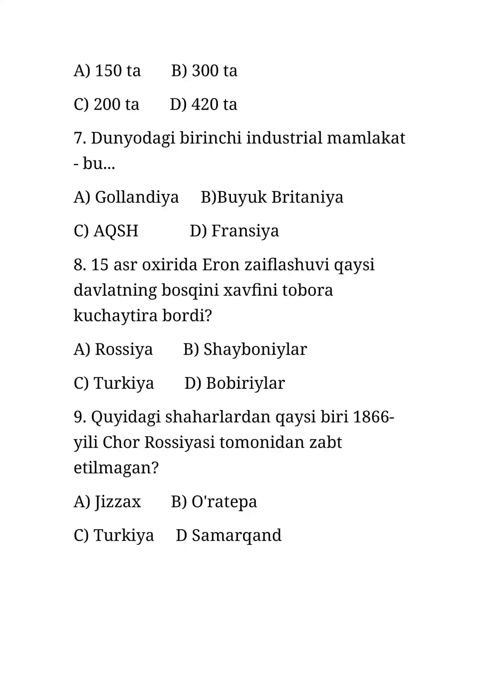 Istoriya savol-javoblar 3