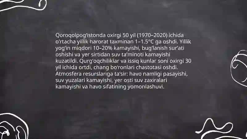 Qoroqolpogʻistonda atmosfera resurslarining oʻzgarishi 3