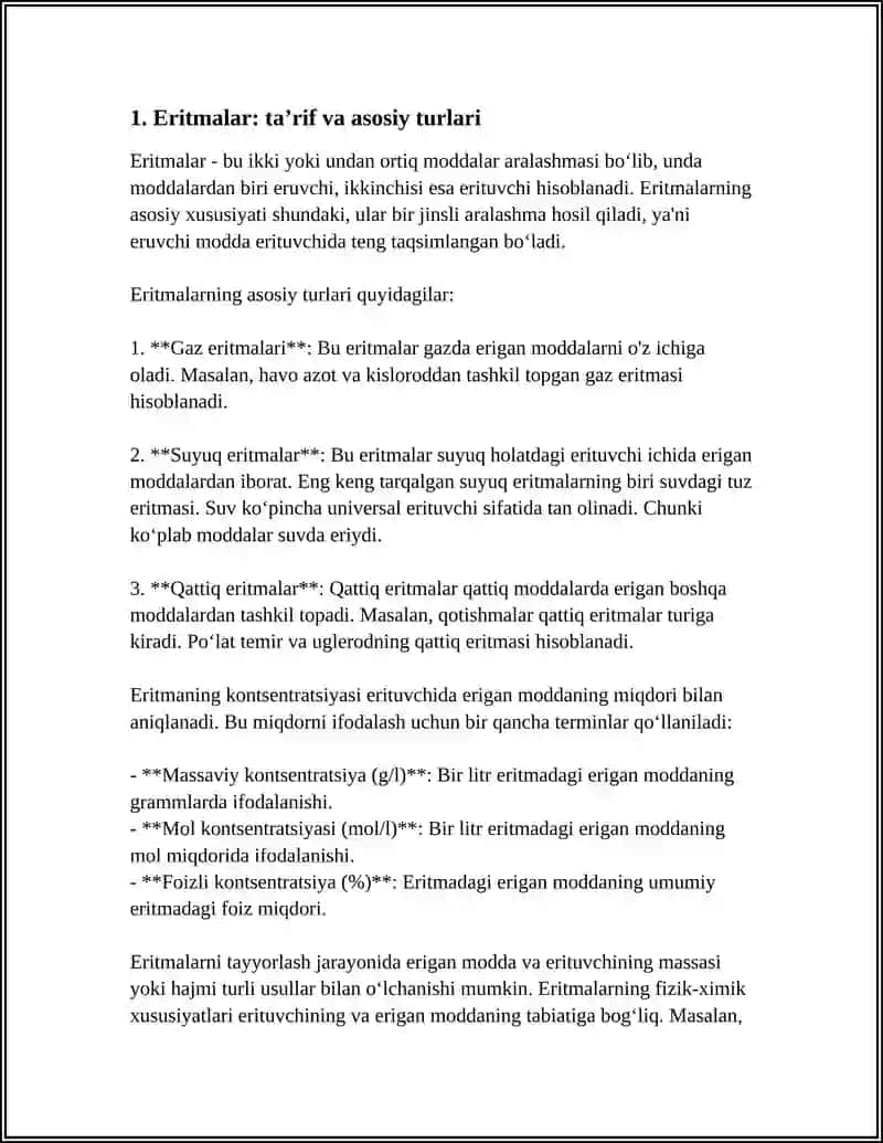 ERITMALAR. ERITMALARNING KOLLIGATIV HOSSALARI. TITRIMETRIK TAHLIL ASOSLARI. 3