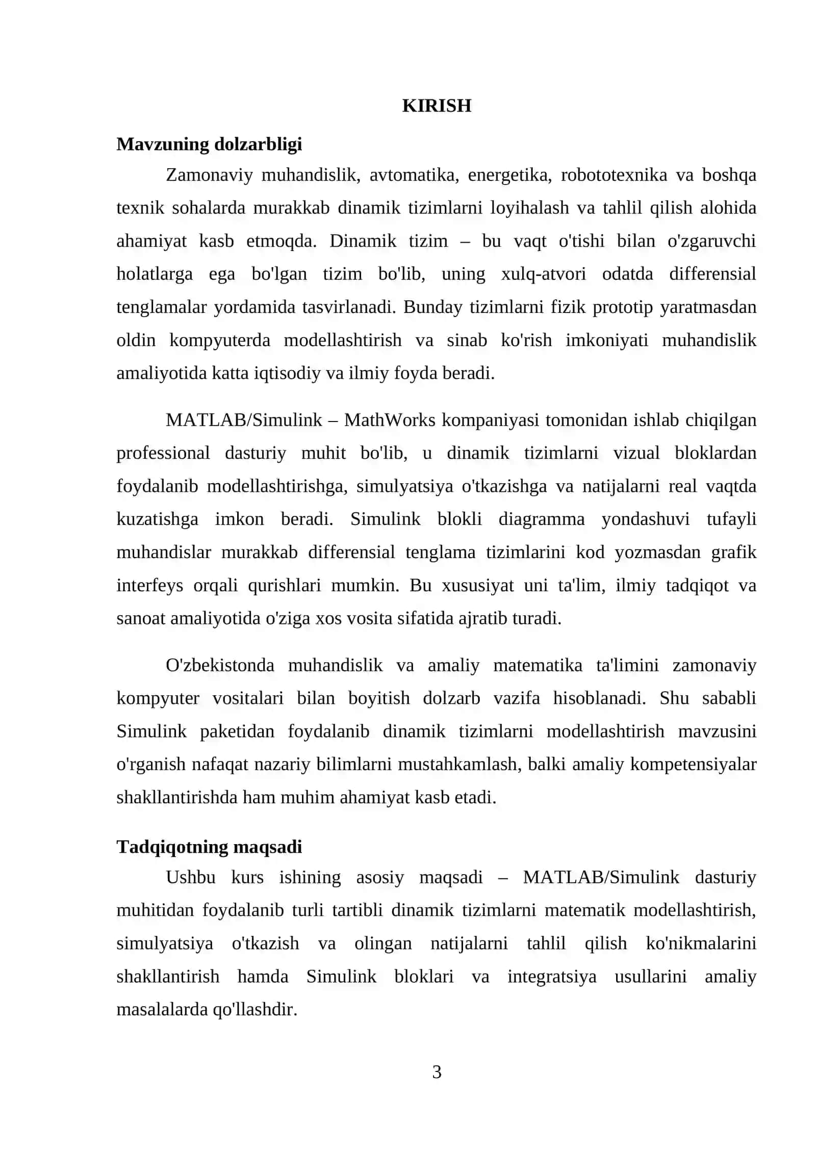 Dinamik tizimlarni modellashtirishda Simulink paketidan foydalanish 3