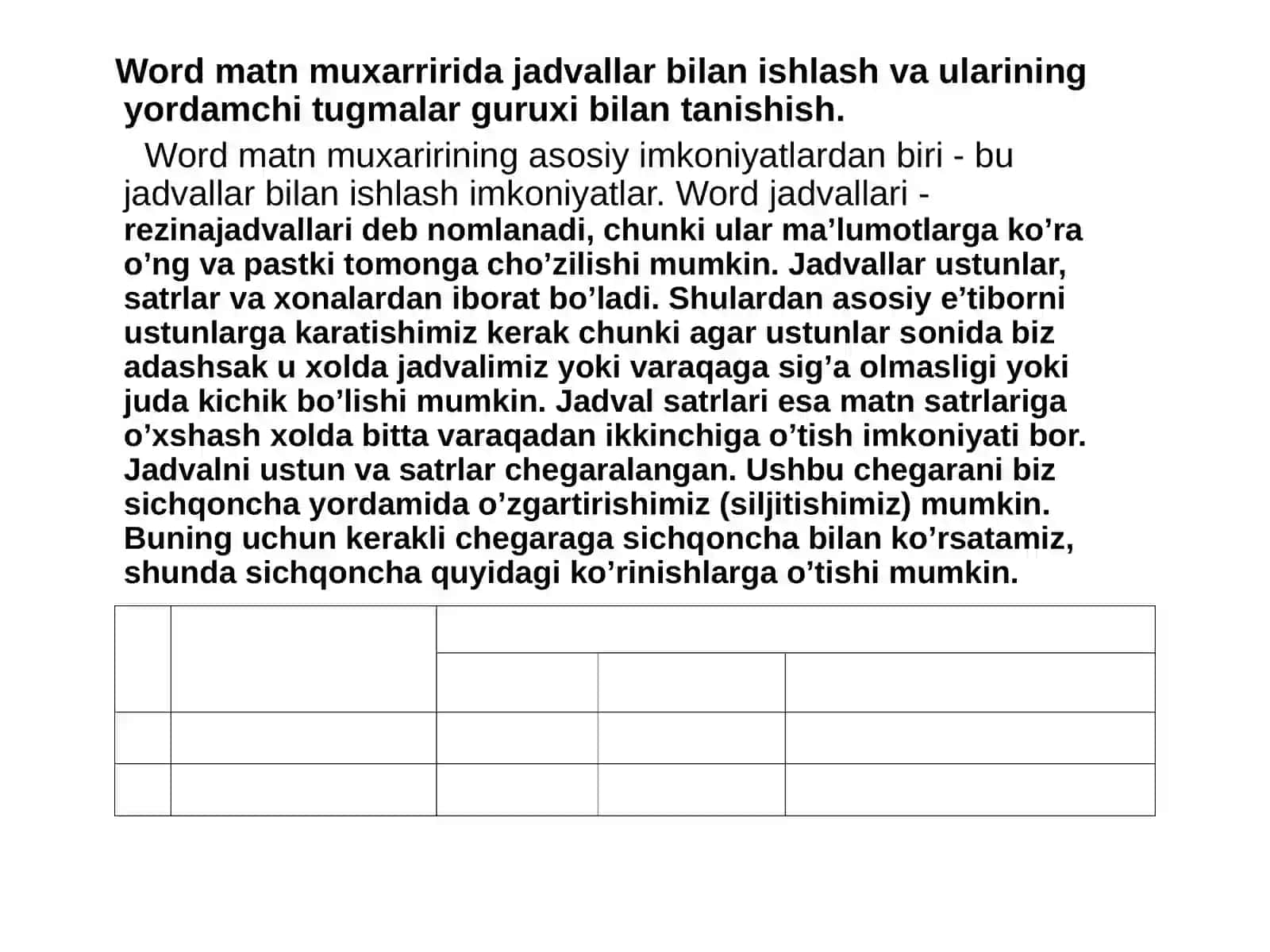 Wordning jadval (tablitsa) menyusi 3