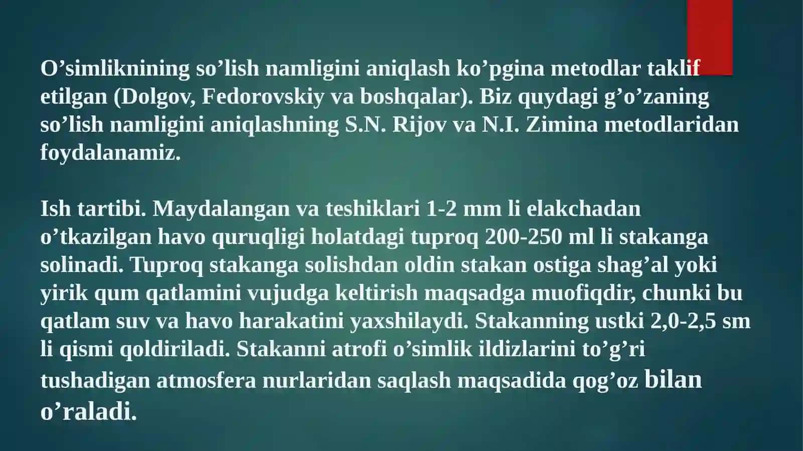 O’simliklarni so’lish namli g’oyicha tajribalar 3