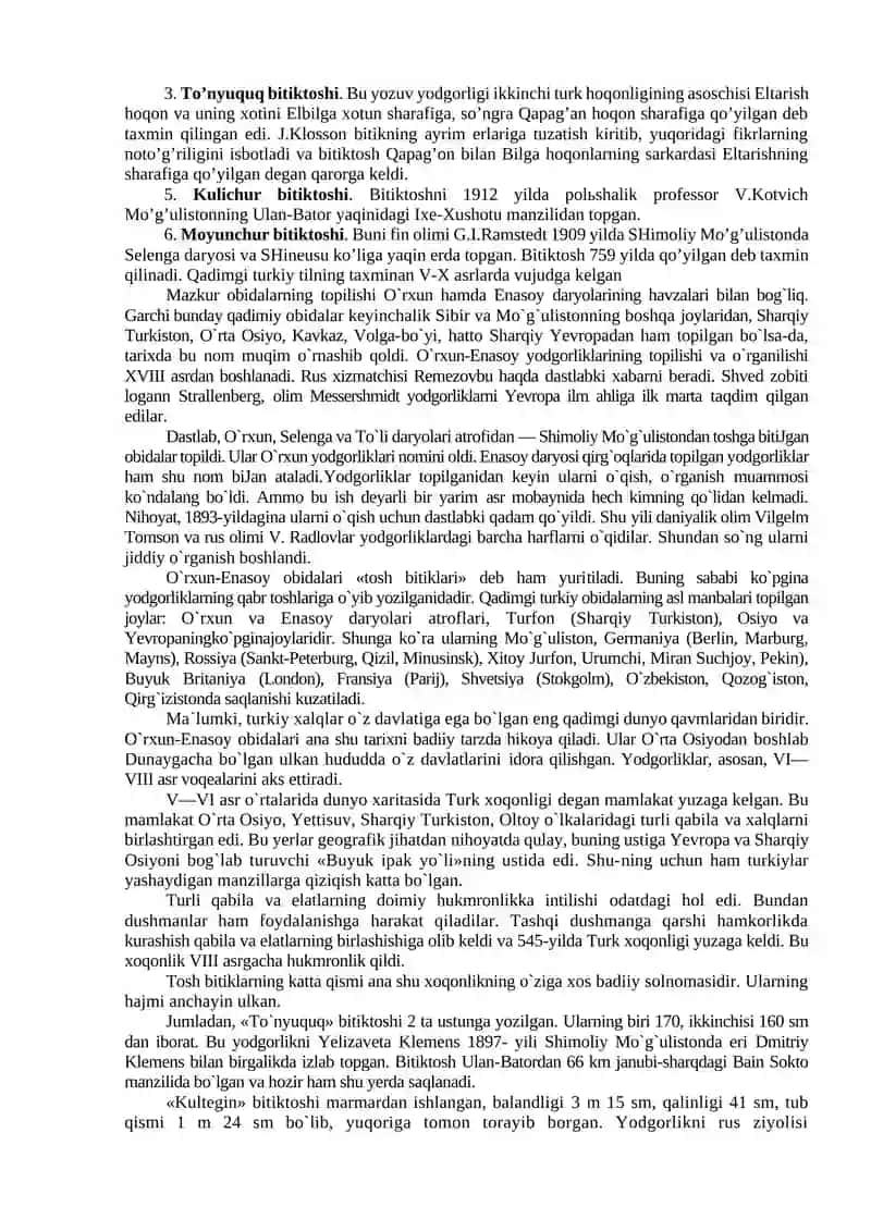 O’rxun yozuvi va uning yodgorliklari. Enasoy va Talas yodgorliklari. Uyg‘ur yozuvi va uning bitiktoshlari 3