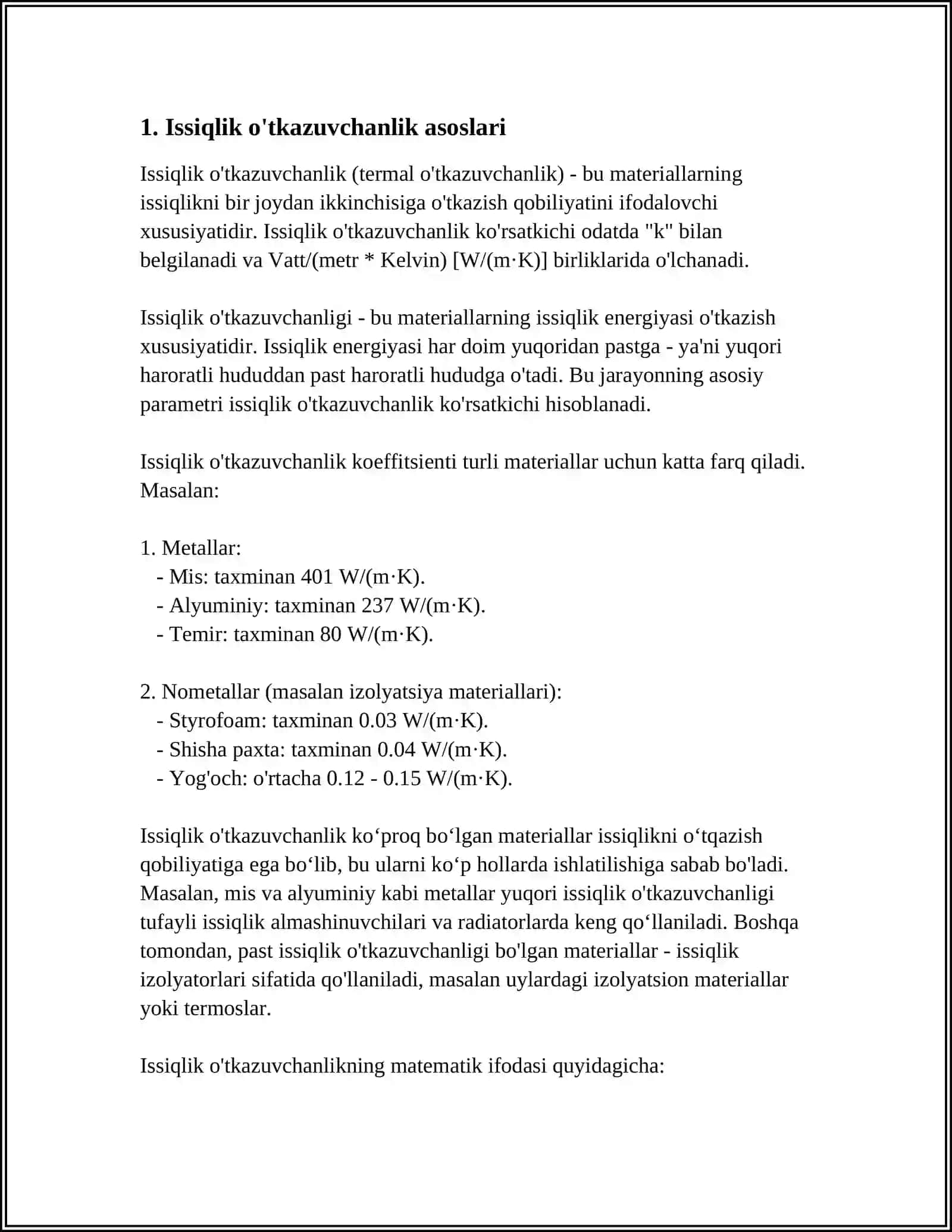 TOʻSIQ KONSTRUKSIYALARNING ISSIQLIK UZATISHINING IQTISODIY SAMARALI QARSHILIGINI HISOBLASH 3