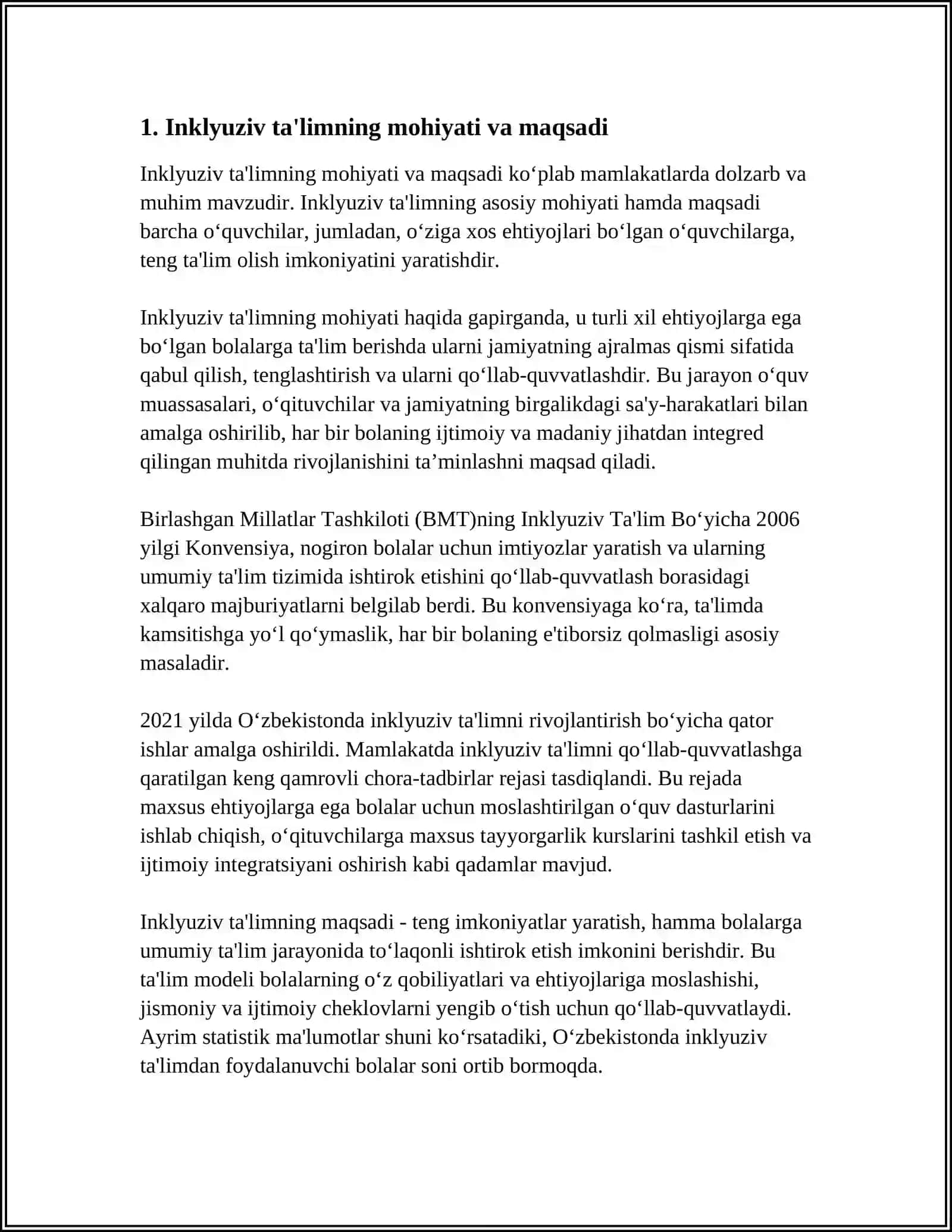 RIVOJLANISH MUAMMOLARI BOLGAN BOLALAR UCHUN INKLYUZIV TA'LIMNI KENG TALIMIY AMALIYOTIGA JORIY ETISH ALGORITMLARI 3