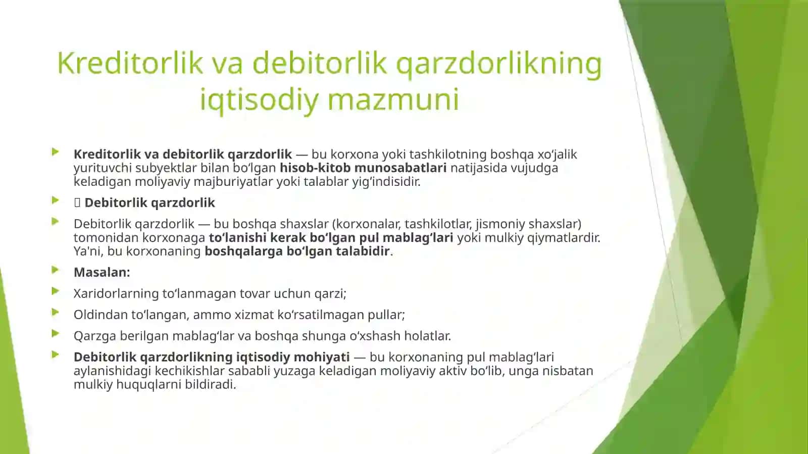 Kreditorlik va debitorlik qarzdorlik PPT | Iqtisodiy tahlil va buxgalteriya prezentatsiya 3