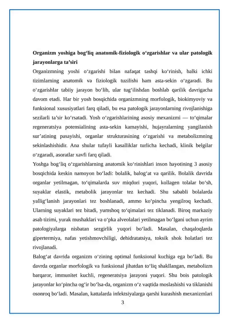 Patologiya rivojlanishida organizm yoshining roli 3
