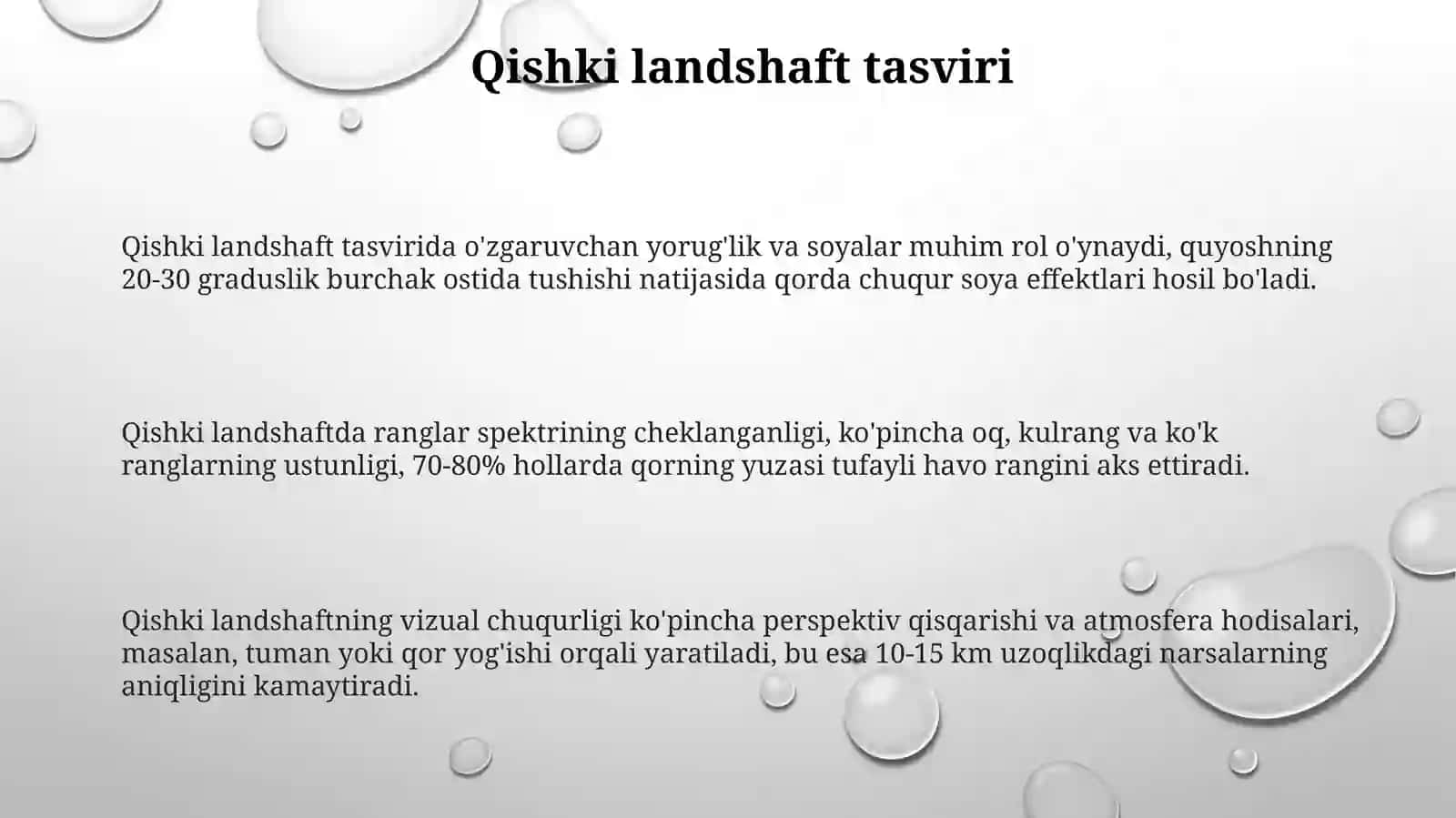 Qishki manzara, qorning xususiyati haqida suhbat 3