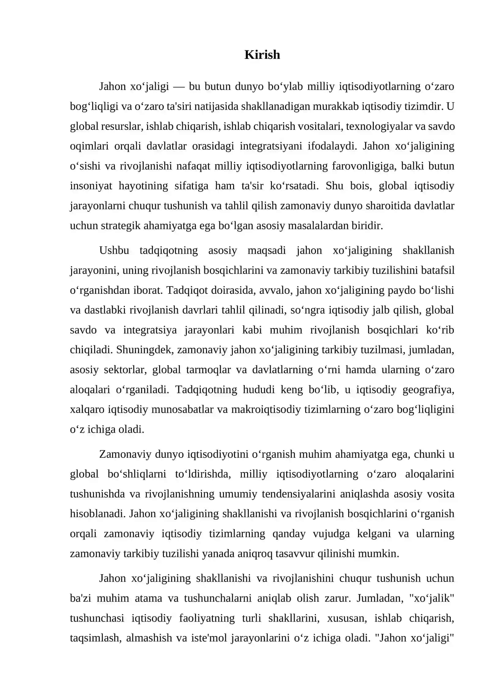 Jahon xo‘jaligining shakllanishi, rivojlanish bosqichlari va zamonaviy tarkibiy tuzilishi 3
