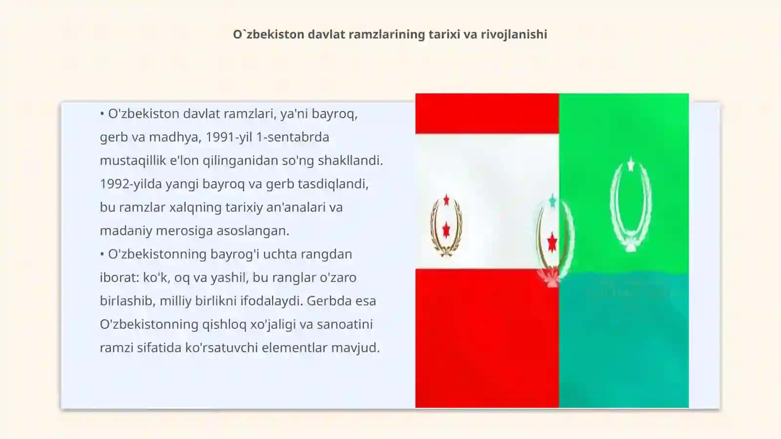 O`zbekiston respublikasining davlat ramzlari: konstitutsiyaviy-huquqiy maqomi va ulardan foydalanish tartibi 3