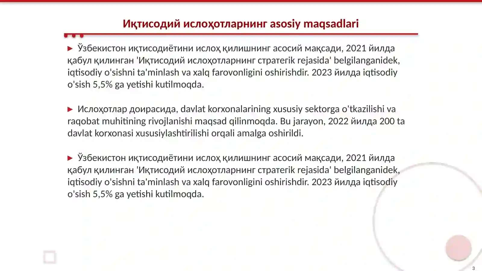 Иқтисодий ислоҳотларнинг asosiy maqsadlari 3