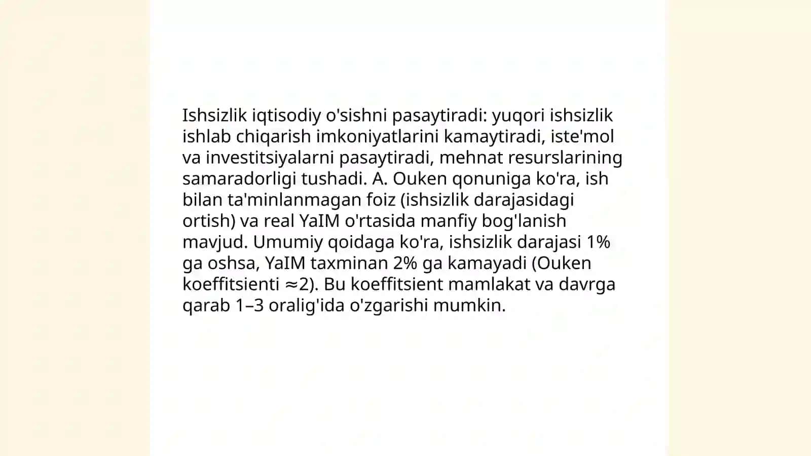Ishsizlikning iqtisodiy oqibatlari. A. Ouken qonuni 3