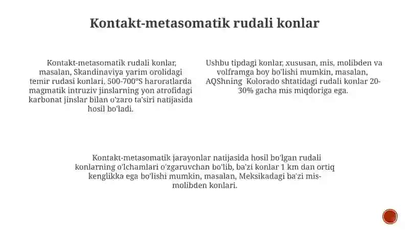 Endogen rudalar hosil bo‘lish jarayonlari turlari 3