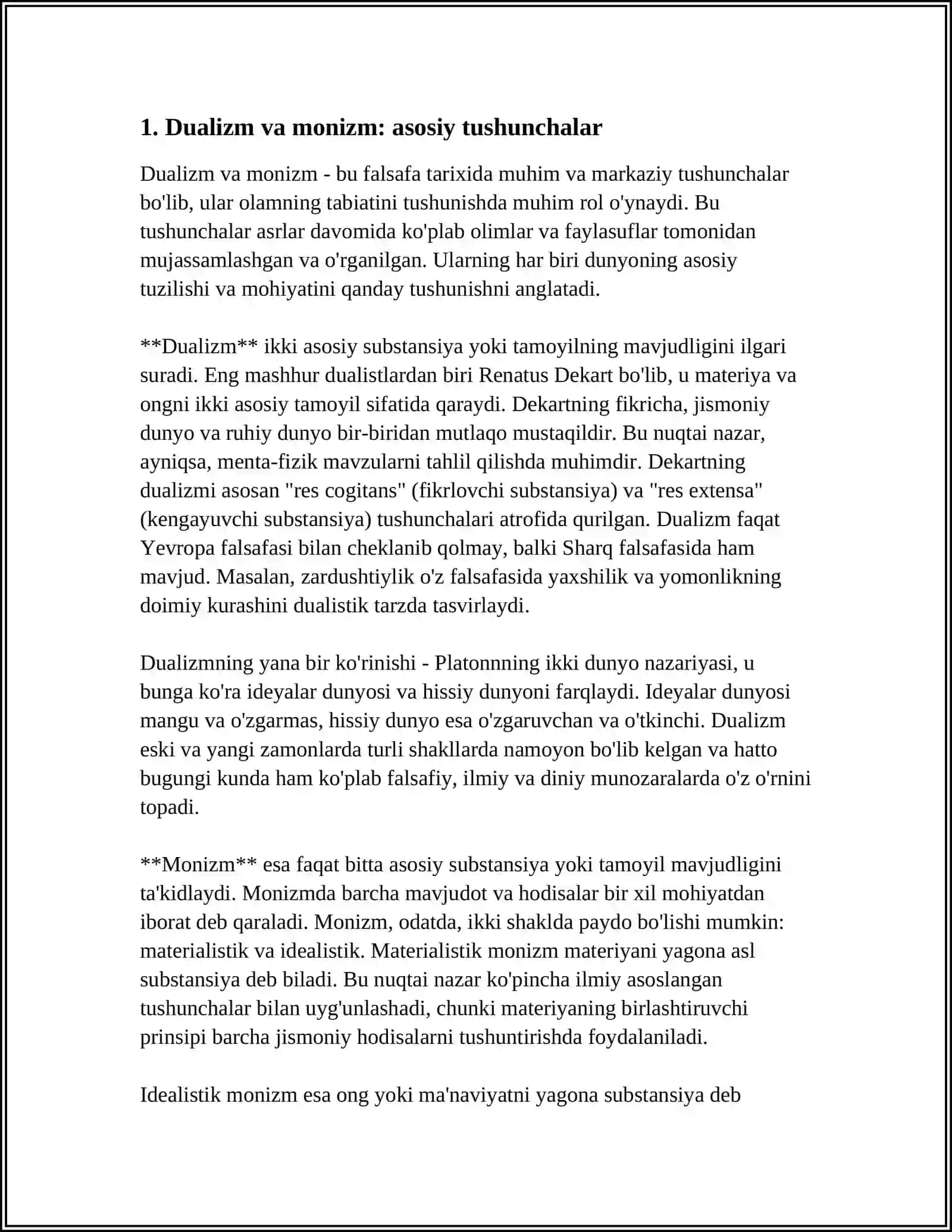 INSONNI TUSHUNISHGA DUALIZM VA MONIZM NUQTAI NAZARIDAN YONDASHUV 3