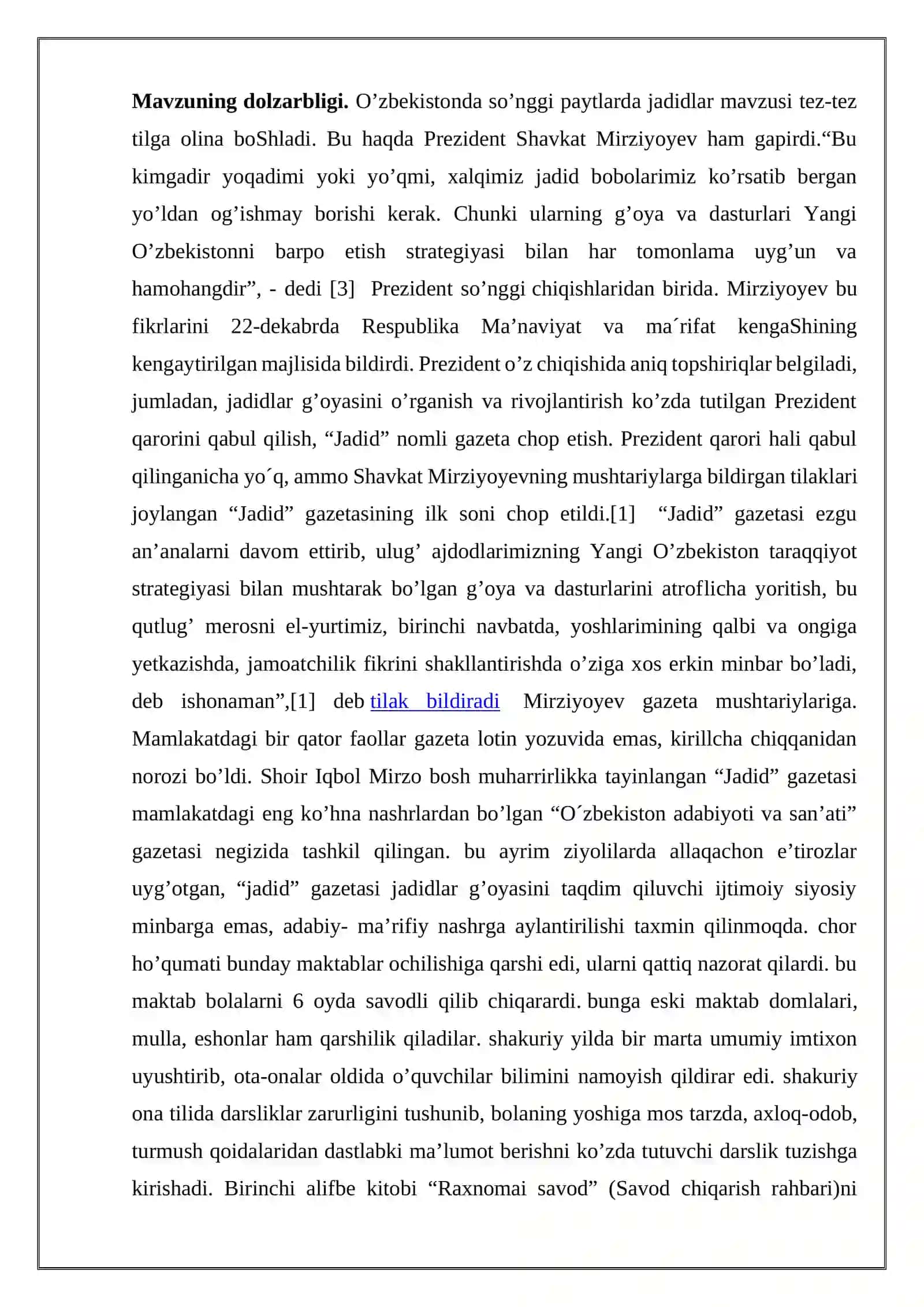 ABDUQODIR SHAKURIYNING TA’LIM TARBIYANI RIVOJLANTIRISHDA TUTGAN O‘RNI KURS ISHI 3