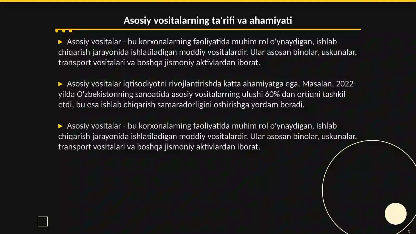 Asosiy vositalardan samarali foydalanishni ifodalovchi koʻrsatkichlar tizimi 3