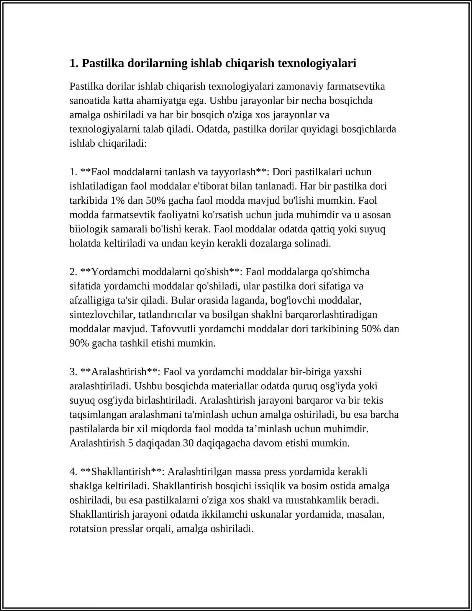 PASTILKA DORI SHAKLLARINI STANDARTLASH VA SIFATINI TEKSHIRISH 3