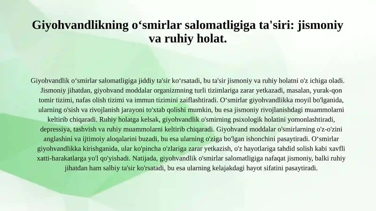 Oʻsmirlar orasida giyohvandlikning sabab va oqibatlari 3
