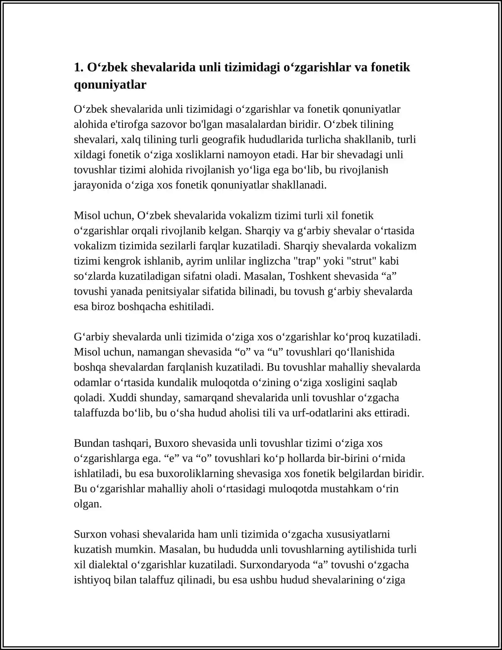 OʻZBEK SHEVALARIDA UCHRAYDIGAN FONETIK QONUNIYATLAR USTIDA ISHLASH 3
