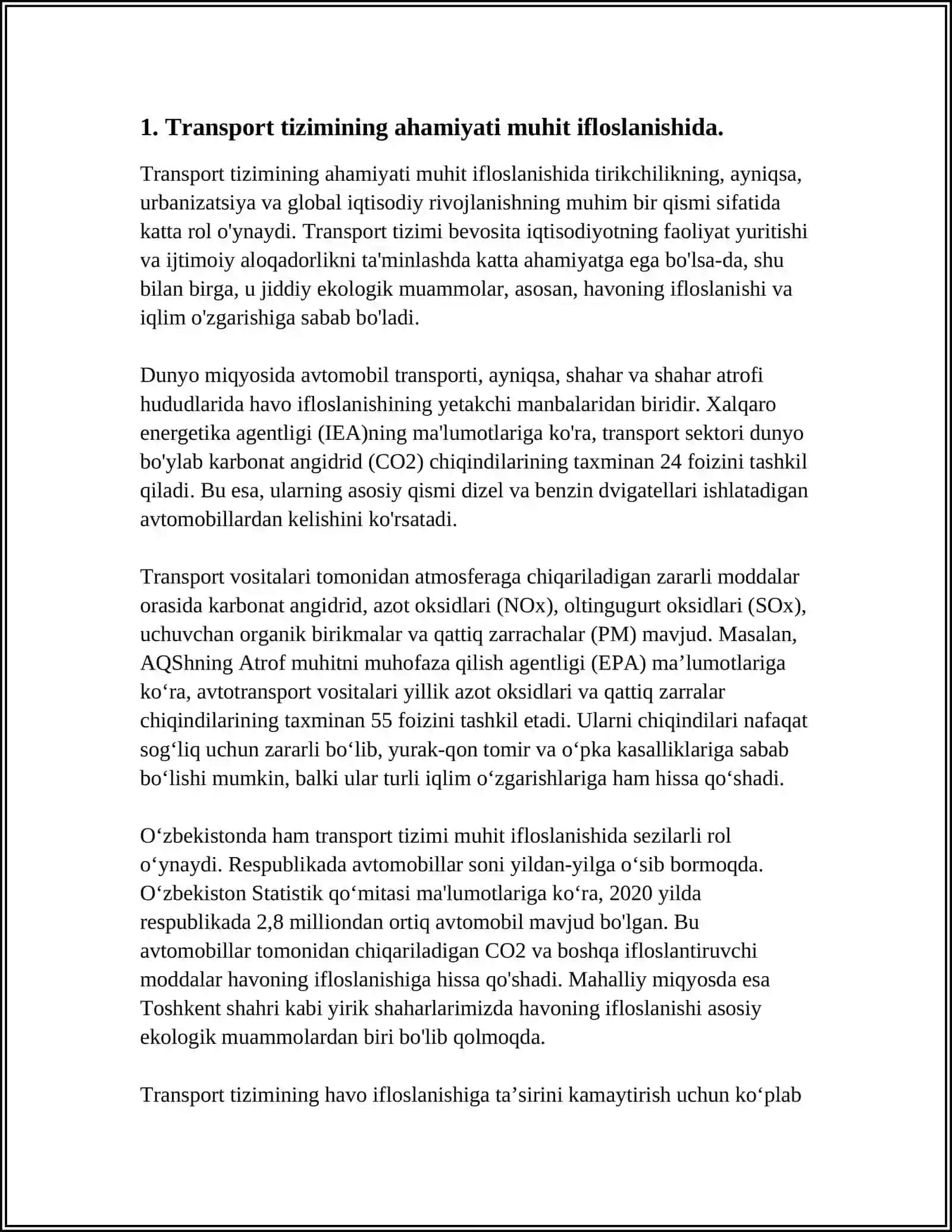 MUHIT IFLOSLANISHIDA TRANSPORTNING OʻRNI 3