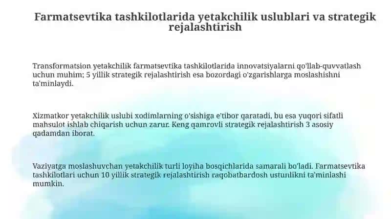Farmatsevtik tashkilotlar boshqaruvida liderlik 3