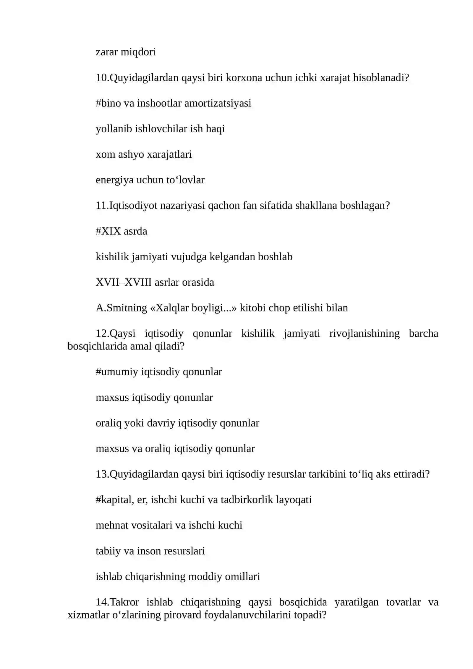 Iqtisodiyot nazariyasi 2 fanidan sessiya savol javoblari tes 3