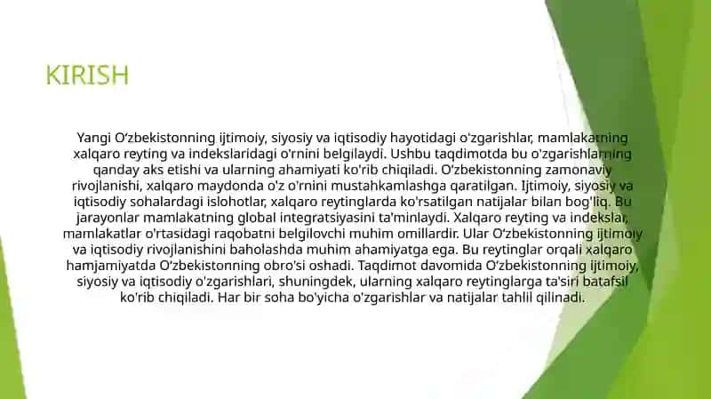 Yangi O‘zbekiston ijtimoiy, siyosiy va iqtisodiy, ma'daniy  hayotida ro‘y berayotgan o'zgarishlarning xalqaro reyting va indekslarda aks etishi 3