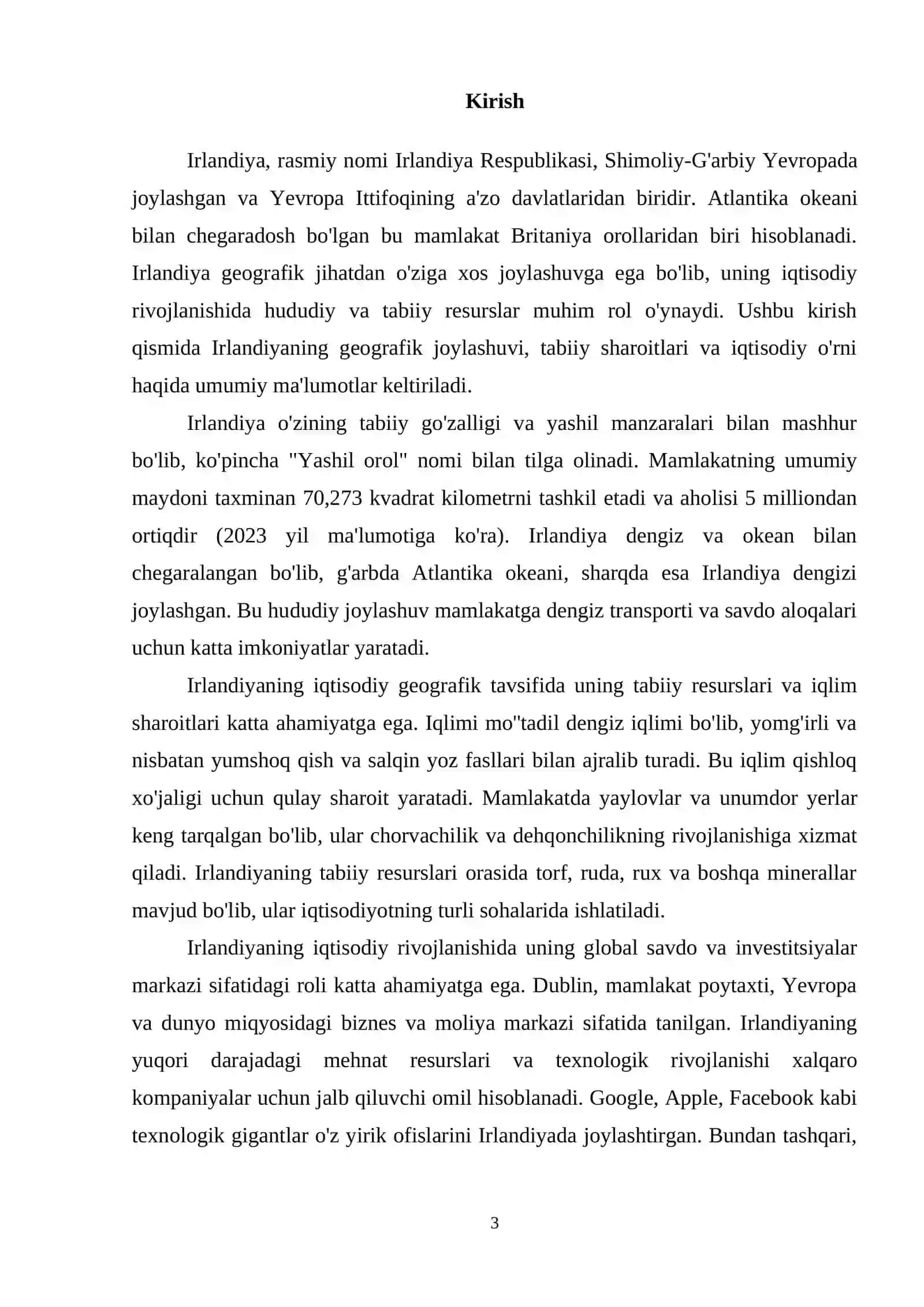 IRLANDIYA DAVLATINING IQTISODIY GEOGRAFIK TAVSIFI 3
