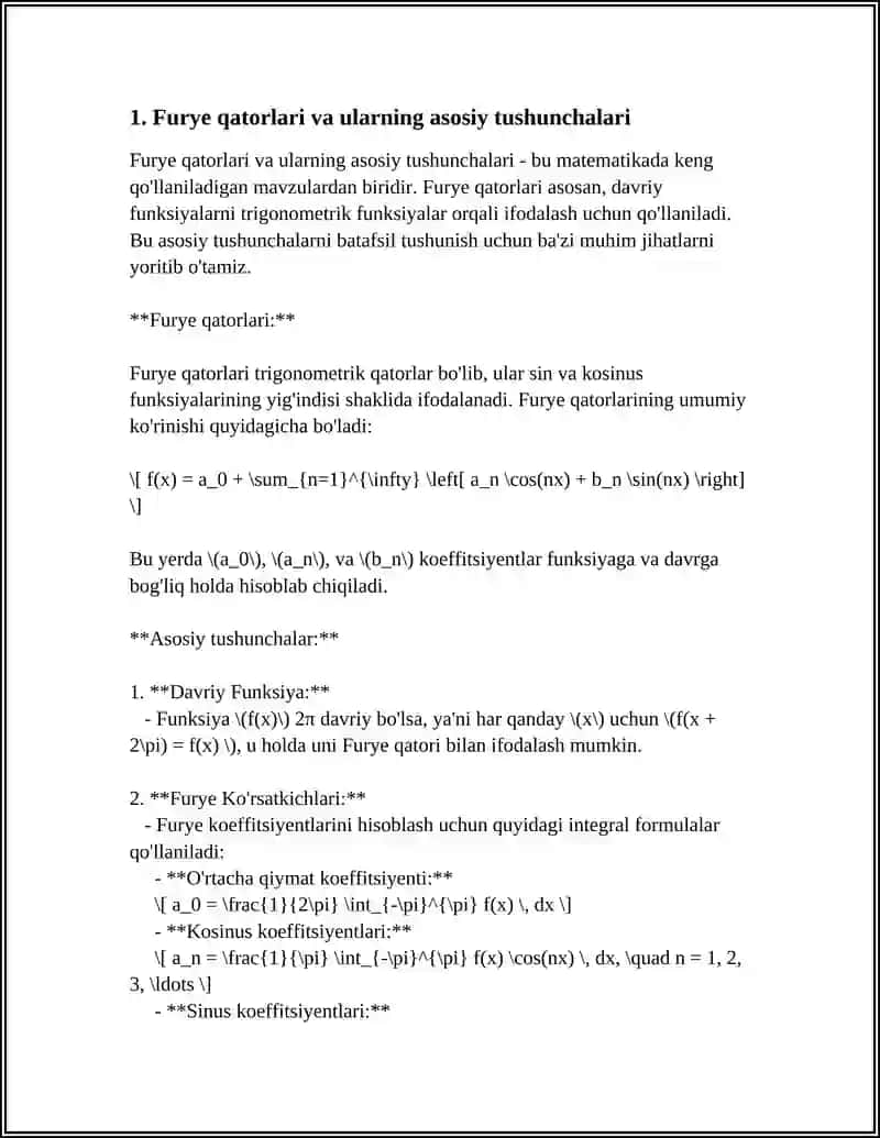 ISSIQLIK TARQATISH MASALALARIDA FURYE QATORLARINING QOʻLLANILISHI 3