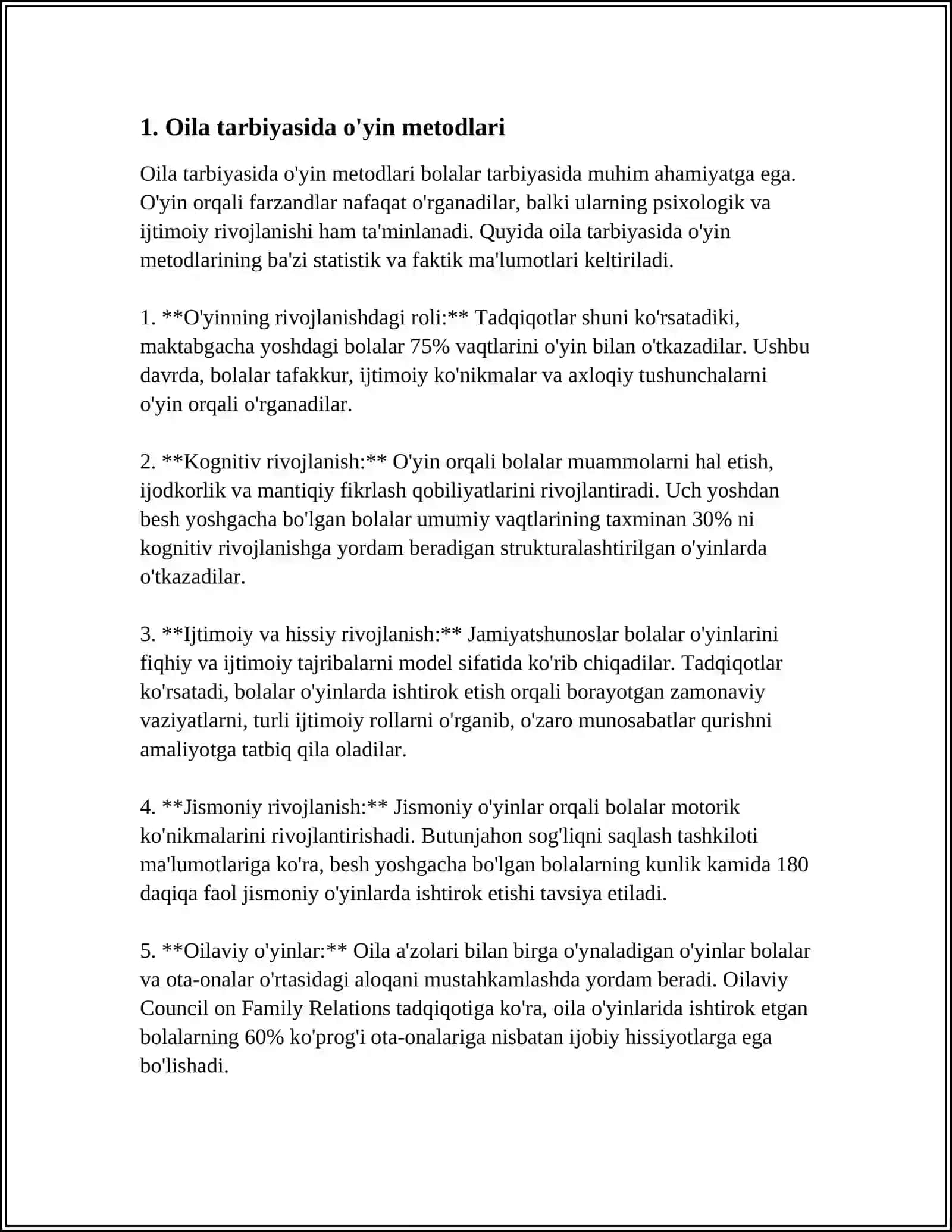 OILA TARBIYASI METOD, SHAKL VA VOSITALARIDAN BITTADAN TANLAB OLIB, AMALIY ISHLANMA TUZISH 3